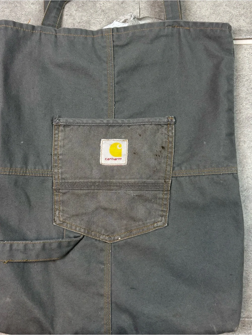 Custom one of one gray carhartt tote bag